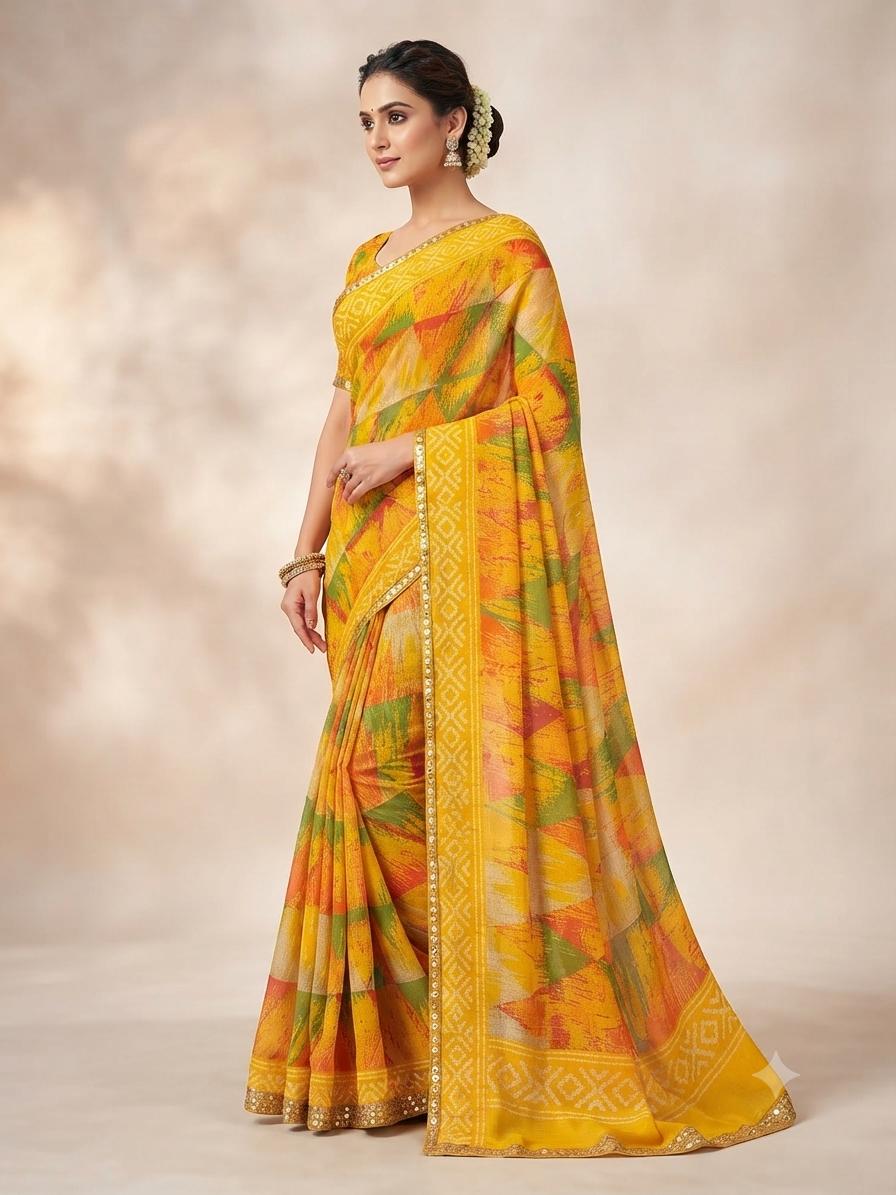 Yellow printed saree