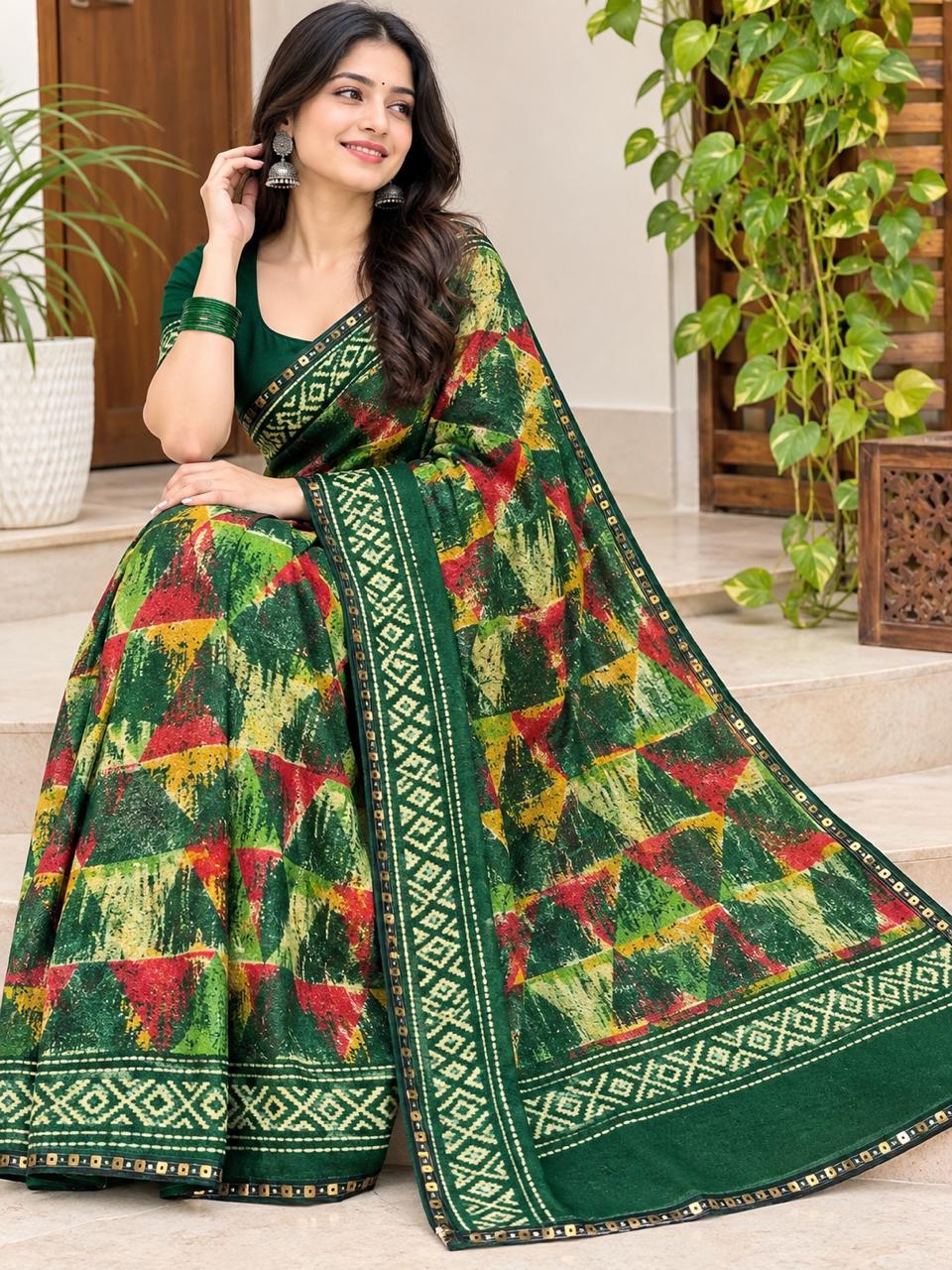 Green printed saree