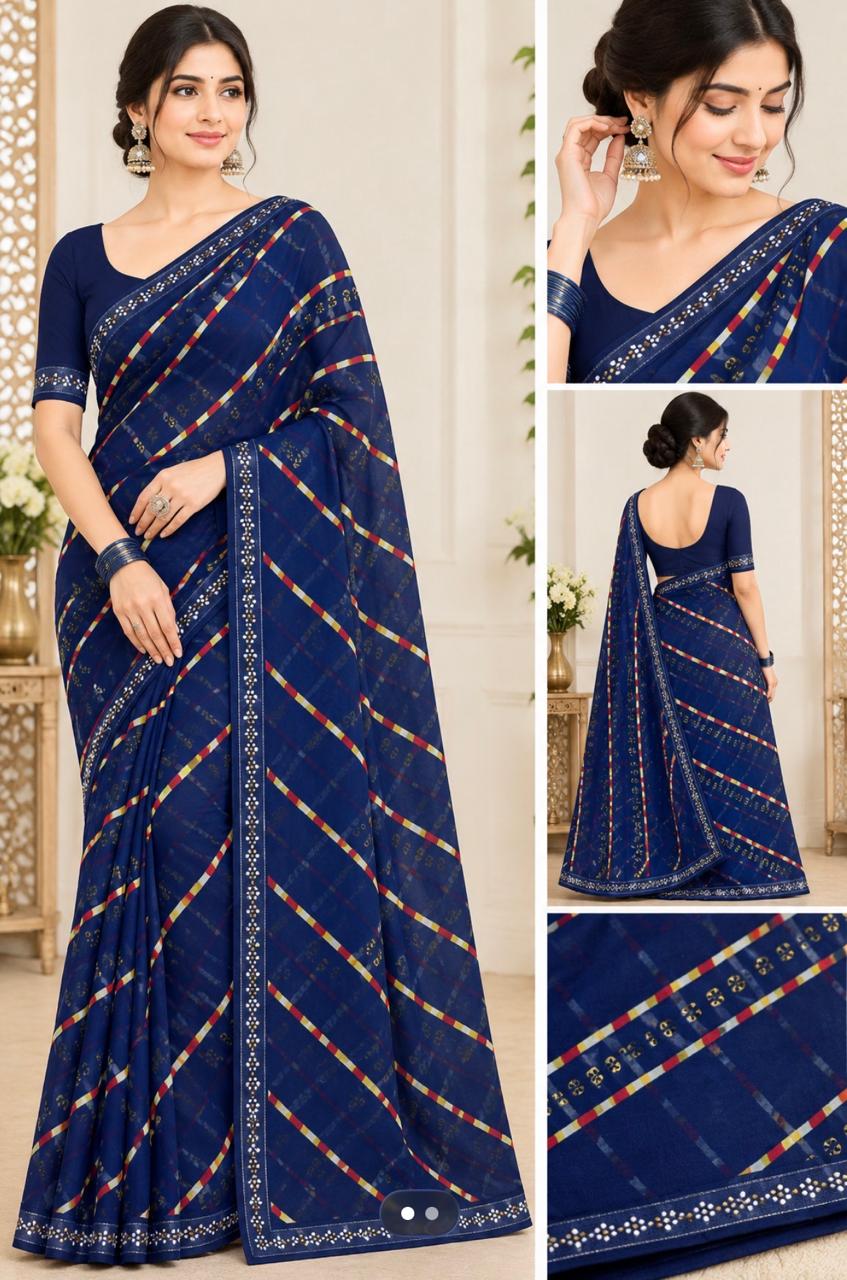 Midnight Blue Printed Saree